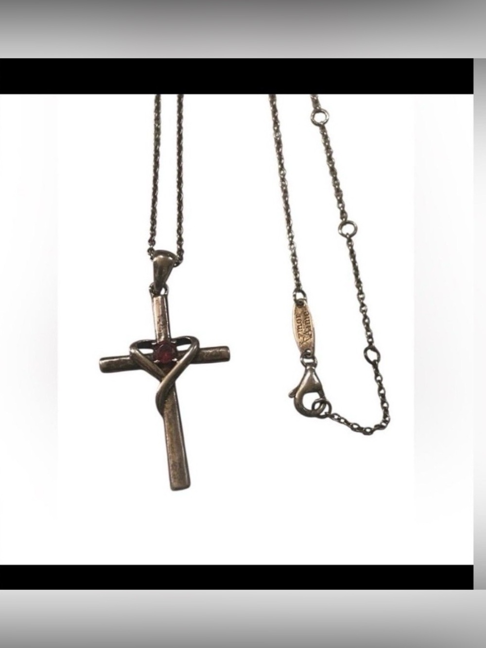 Amore Aime Sterling Silver Garnet Cross Necklace #7249